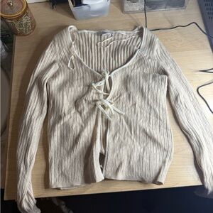 Sincerely Jules Cream Ribbed Tie-Front Top